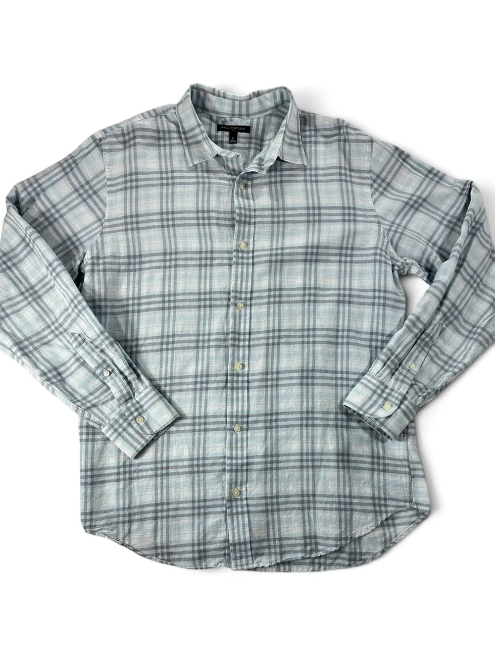Men’s Banana Republic Light Blue Plaid Linen Blend Long-Sleeve Button-Down Shirt